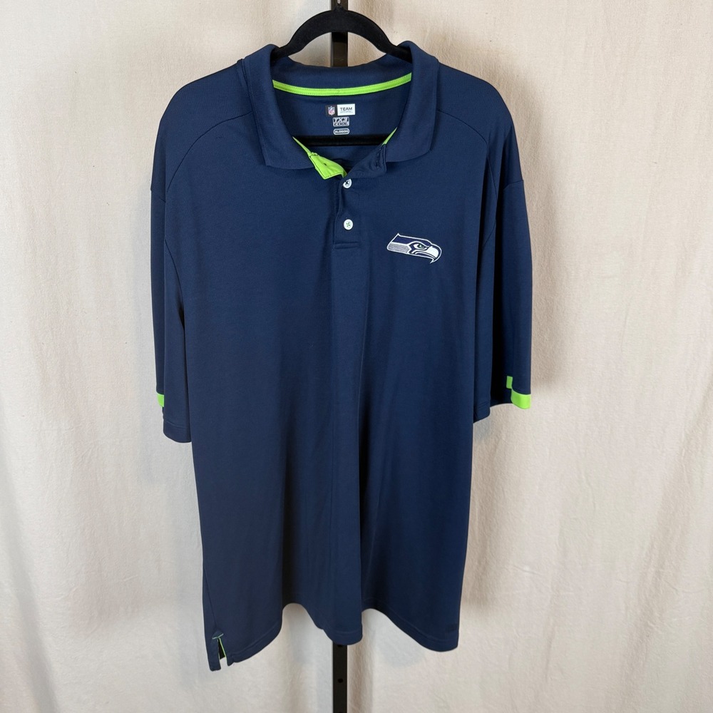 NFL Team Apparel Seattle Seahawks Polo Shirt Mens 2XL Navy Blue TX3 CoolFan Gear